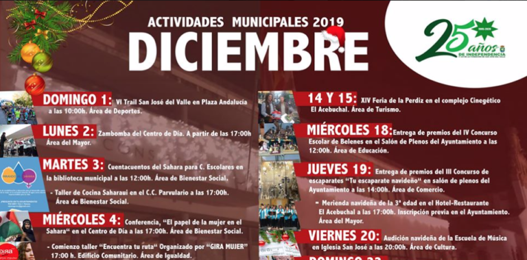Programación de Actividades Municipales para el mes de Diciembre.
